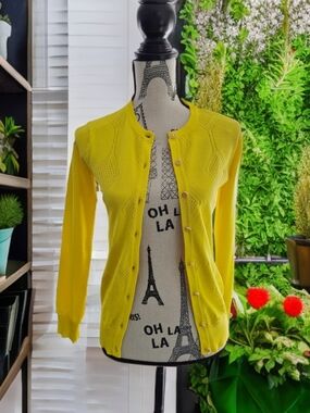 Bright Yellow Women's Button-Up Knit Sweater